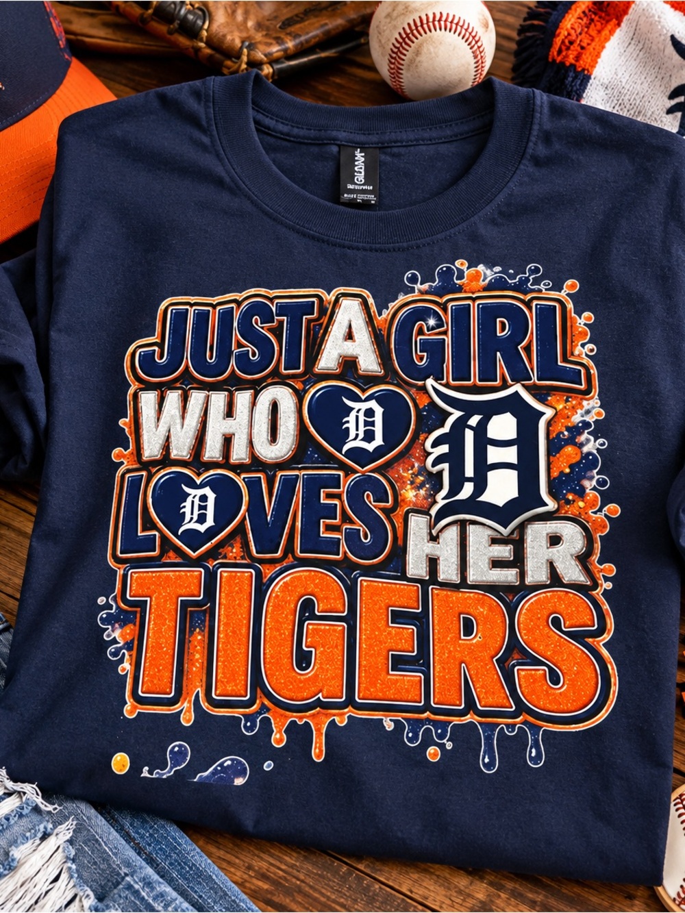 Detroit Tigers 'Just A Girl Who Loves Her Tigers' Navy Short Sleeve Tee